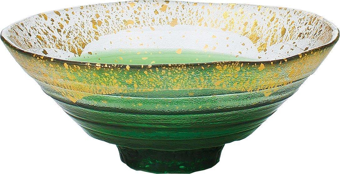 Toyo Sasaki Glass Gold Leaf Set of Green Lacquer Made in Medium Matcha Tea Glass Bowls, 12, Finish, Japan, Bowls, Bowls, Dishes, Bowls, Bowls, Plates,