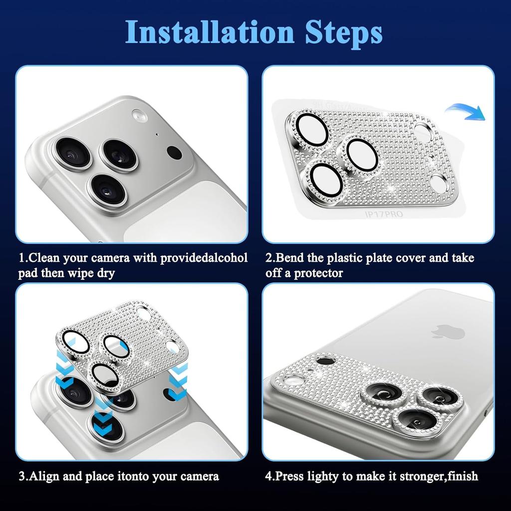 Bling Glitter Diamond Camera Lens Protector Case Cover for iPhone 17 Air 16 Pro Max 15 14 Plus 13 12 Mini 11 Glass Screen Women cute Phone Accessory