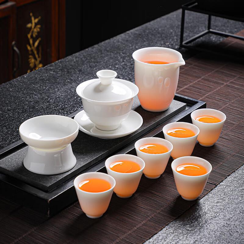 Tuopai 10-Piece Pure White Suet Jade Porcelain Gaiwan Tea Set