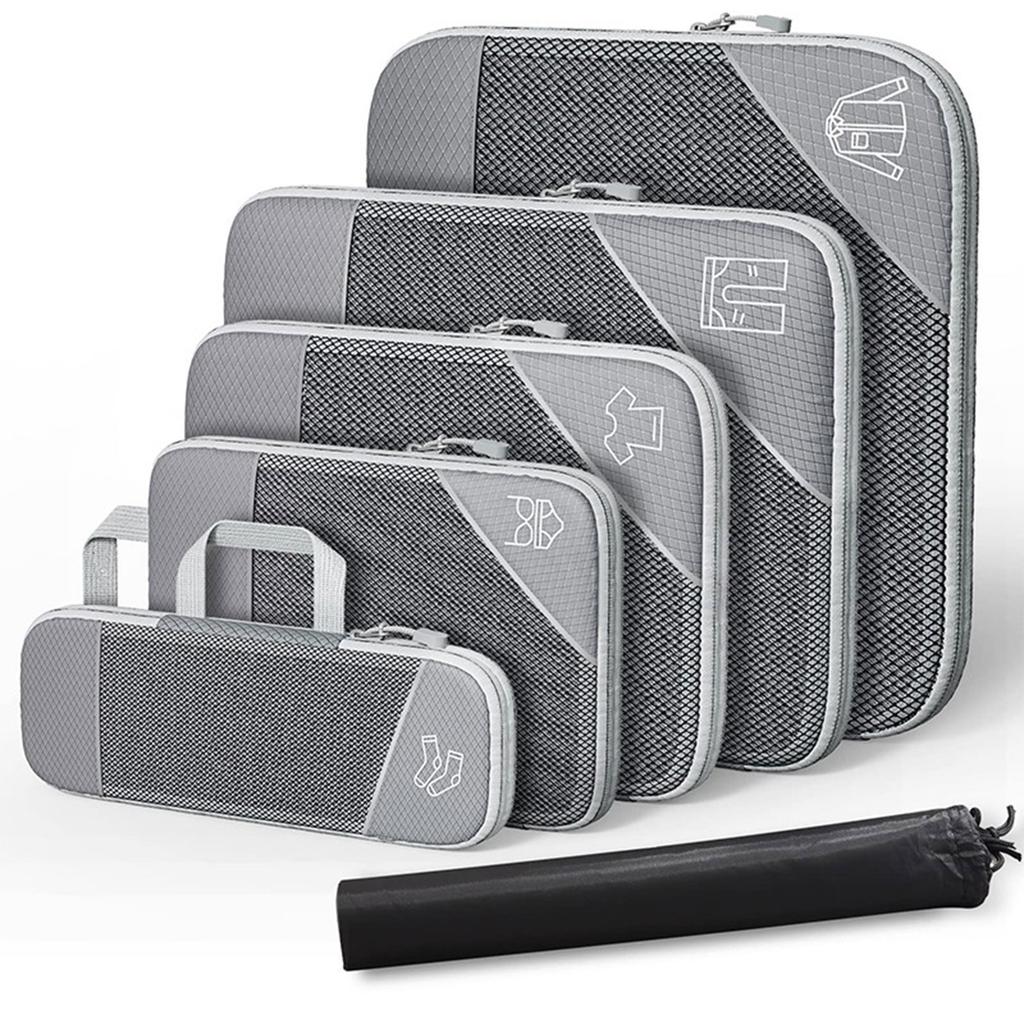 3/6PCS Portable Lightweight Suitcase Pouch Compressed Packing Cubes Travel Storage Bag Set With Shoe Bag Mesh Visual