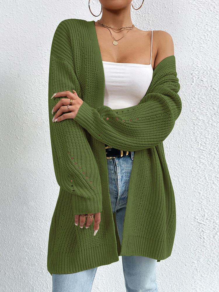 

Autumn and Winter Loose Mid Length Sweater Jacket Knitted Cardigan V-neck Solid Color Knitted Sweater XL зелений