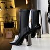 Bigtree Shoes Mid-Calf Boots Chunky Block Heels Women Boots Pointed High-Heeled Boots Lady Pu Leather Boots Autumn Winter Shoes
