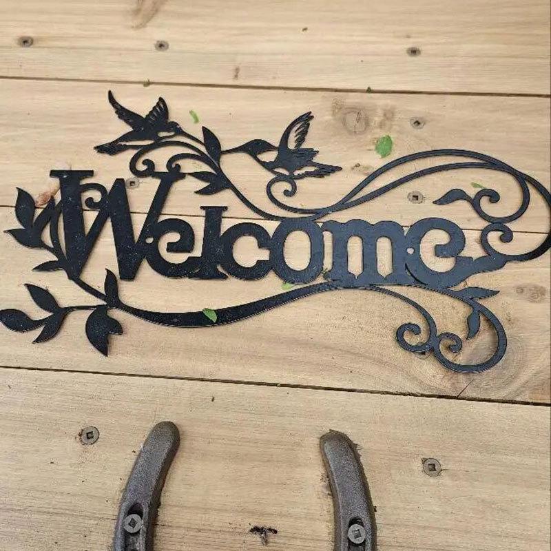 Cross-Border Ferrous Metal Welcome Sign - Creative Wrought Iron Wall Decor for Garden or Home
