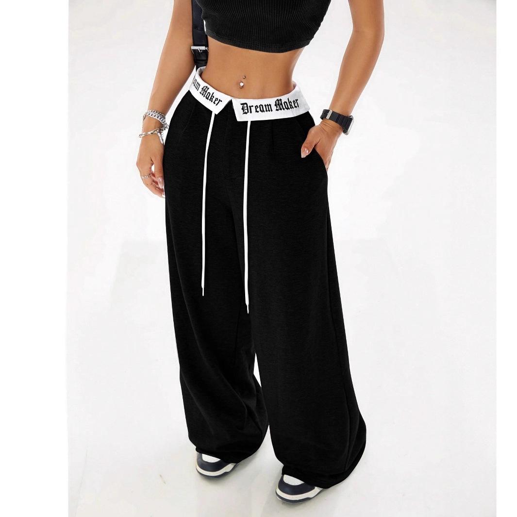 

VEZFAA Женская мода повседневные однотонные принтованные брюки с высокой талией брюки и капри XS чёрный