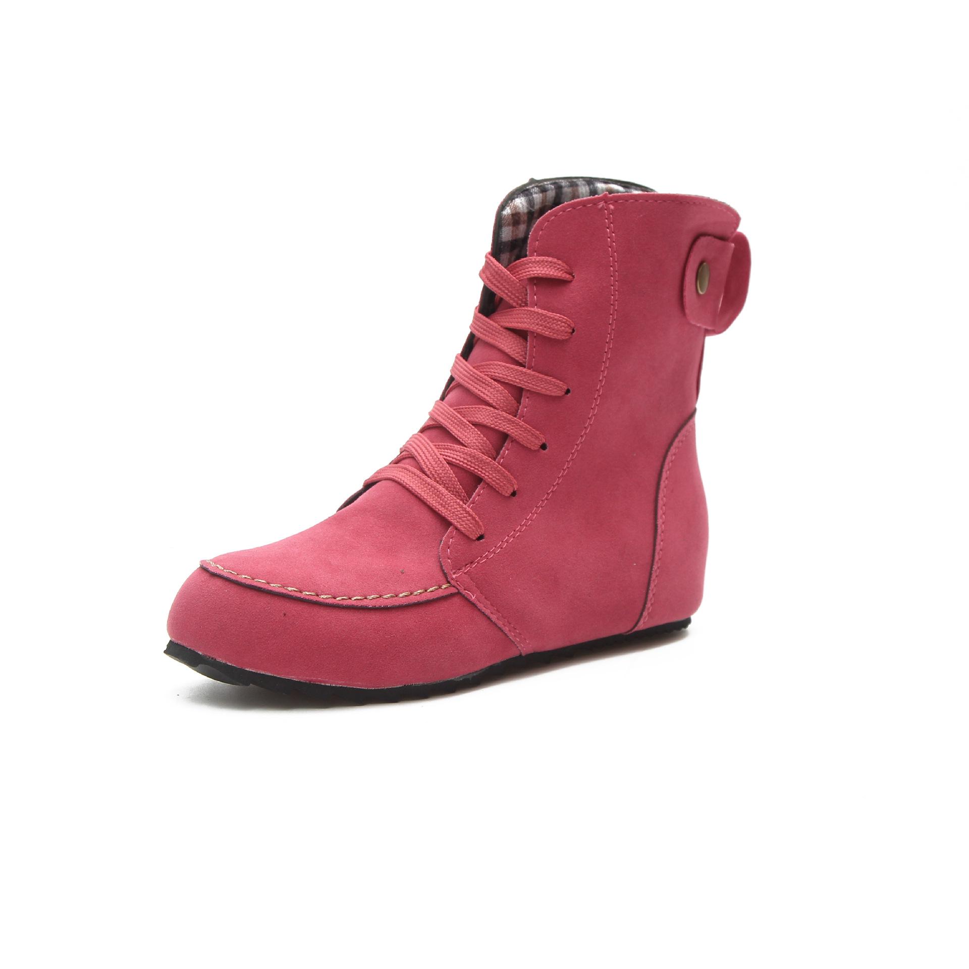 

Новые женские замшевые кожаные ботильоны 2024 года, повседневные зимние ботинки на шнуровке, удобные мягкие резиновые однотонные черные туфли на плоской подошве, женские ботинки 42 красный