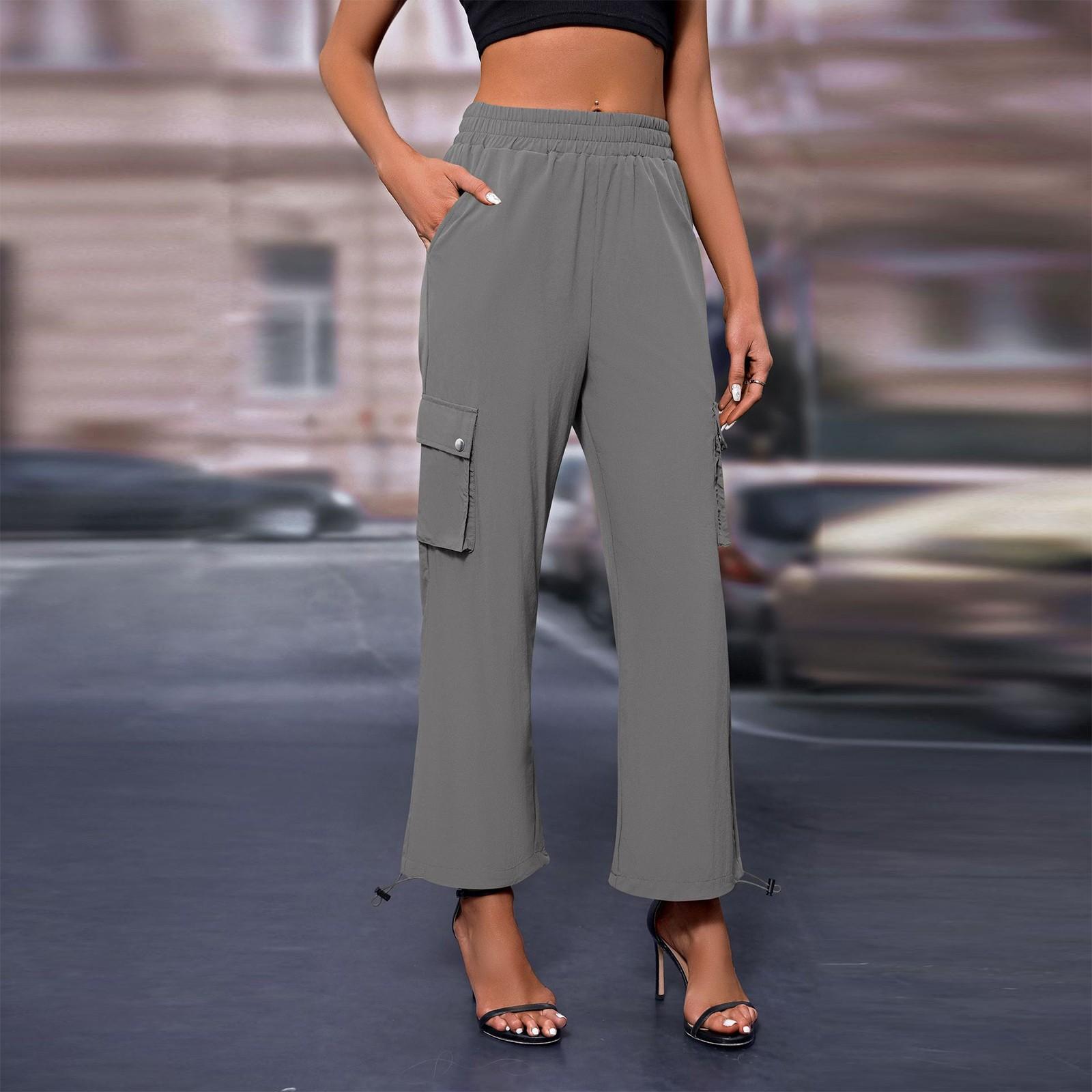 

Женские модные брюки спецодежды с высокой талией и быстросохнущими укороченными брюками XS серый