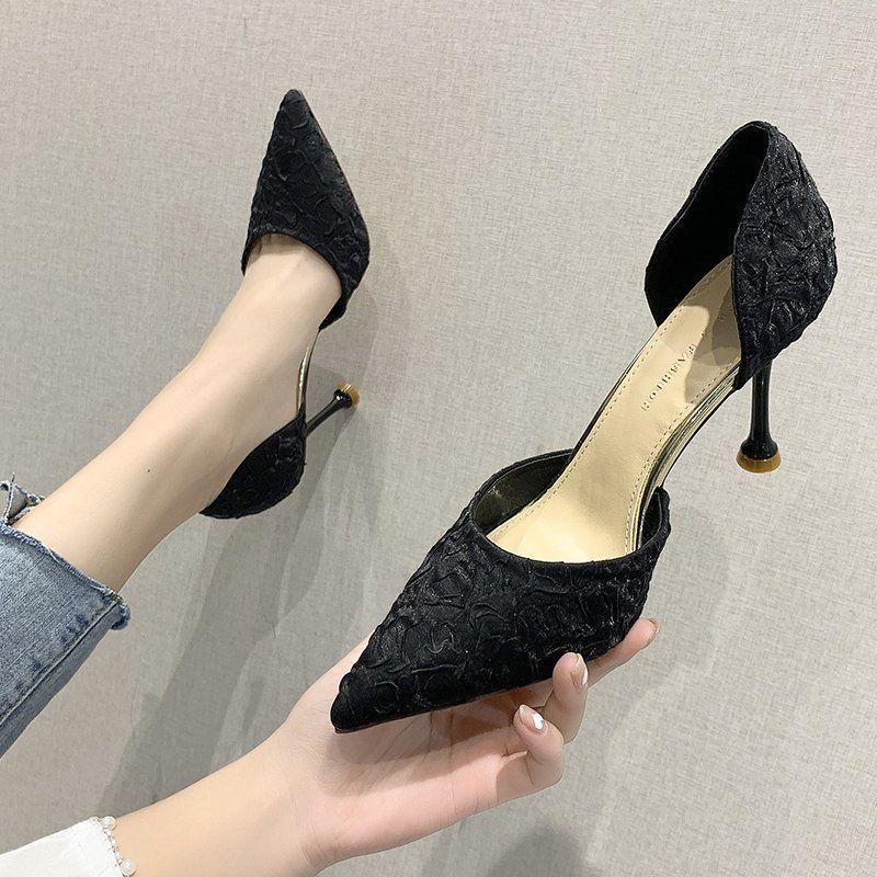 New versatile small fresh pointed single shoes summer French girl shallow mouth hollow high heels women's stiletto