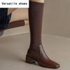 Sock Women Knee High Boots Fashion Slip On Long Booties Vintage Square Heels Ladies Shoes