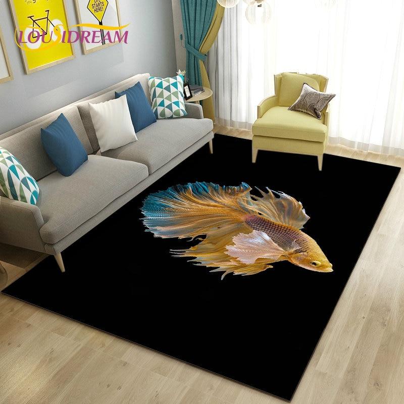 3D Fish Golden Arowana Betta Fish Area Rug,Carpet Rug for Living Room Bedroom Sofa Doormat Decor,Kid Play Non-slip Floor Mat