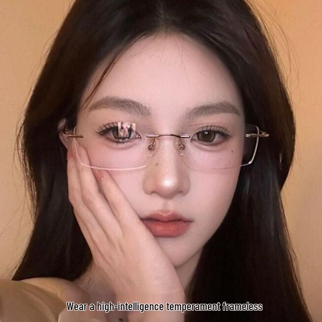 Men's Rimless Eyeglass Frames: Pure Titanium, Sandalwood Temples, Elegant Business Style, Fashionable Myopia Glasses