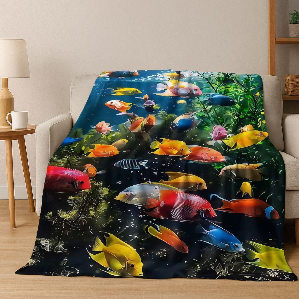2026 New Underwater World Sea Dolphin Turtle Coral Art Flannel Blanket,Cozy Soft Throw Blanket for Home Bedroom Bed Sofa Kids