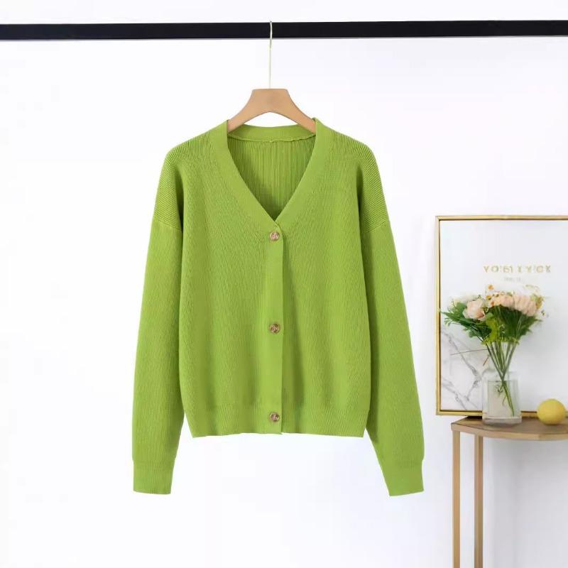 

Женский осенний вязаный кардиган цвета авокадо зеленого цвета XL зелёный