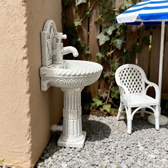 Yousheng Miniature Bathroom Sink Model, Vintage Roman Column Pedestal Round Wash Basin Dollhouse Accessory for Micro Landscape, DIY Crafts