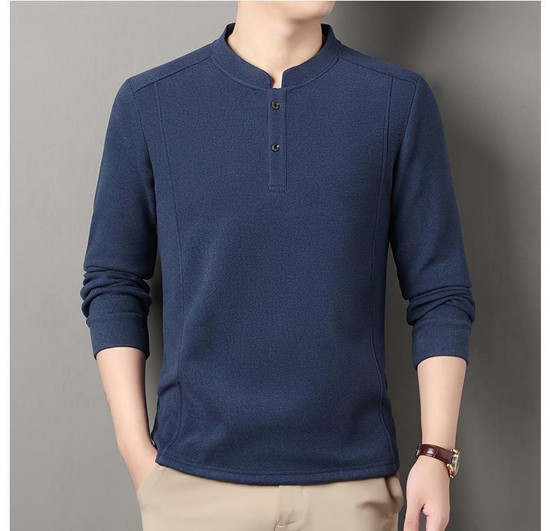 Men's Solid Color Fleece-Lined Sweatshirt, 2025 Autumn/Winter Collection - Thick, Double-Sided German Fleece, Round Neck, Casual Warm Base Layer