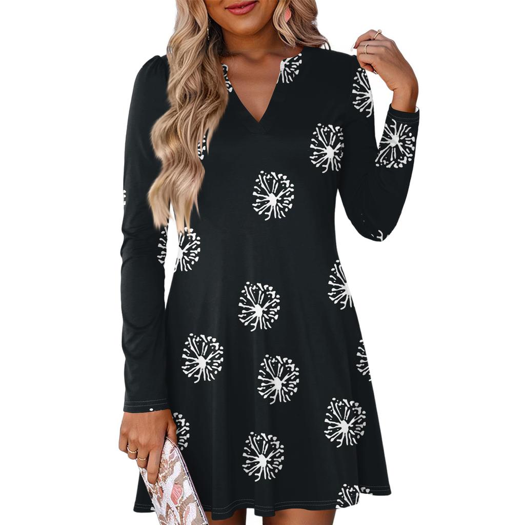 Women's Fashion Plaid V-Neck Long Sleeve Dress