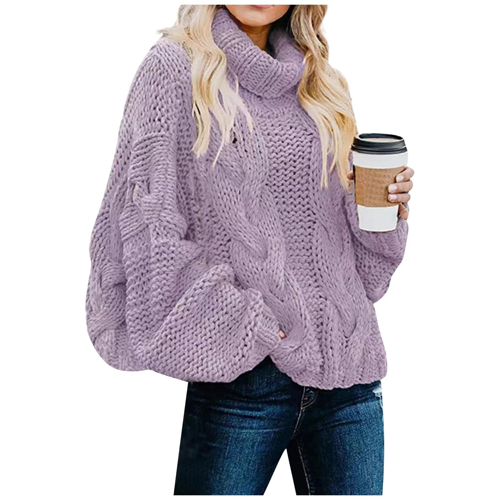 

Женская мода с лацканами сплошной цвет тесто крутит вязание свободный свитер с высоким воротом L