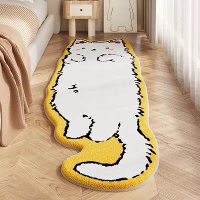 Cat Long Carpet Funny Fluffy Bedside Rugs Floor Mat Living Room Children's Room Rug Washable Non-Slip Mat Home Decoration