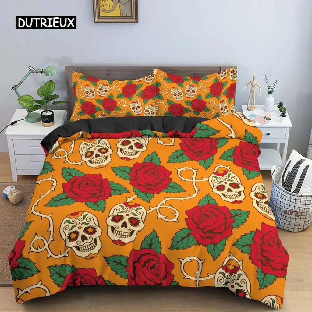 

Hot Style Soft Bedding Set 3d Digital Skull Printing 23pcs Duvet Cover Set with Zipper Single Twin Double Full Queen King EU Single 135x200cm