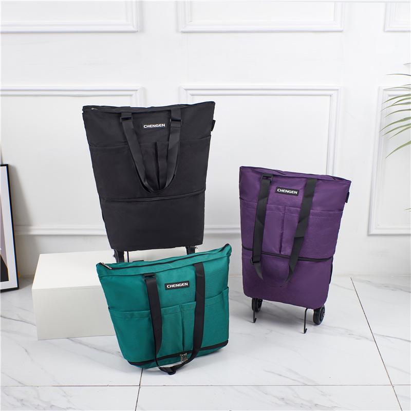 Foldable One-Way Wheel Shopping Tote – Portable, Large Capacity for Travel and Groceries