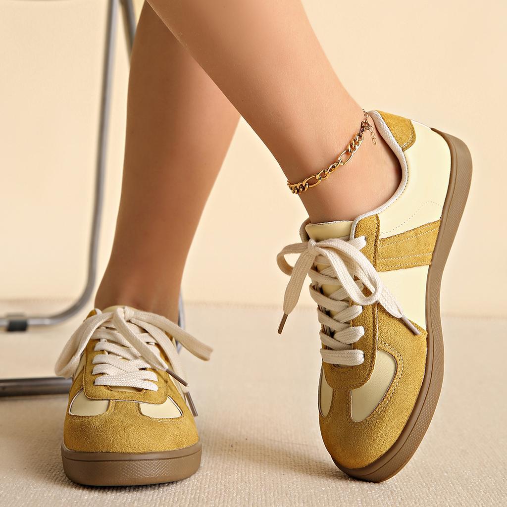 Ladies' Classic Low Cut Sneakers - Comfortable Lace Up Casual Shoes, All Season Sneakers, Training Shoes, Solid Color, Flat Head, Lace Up Closure