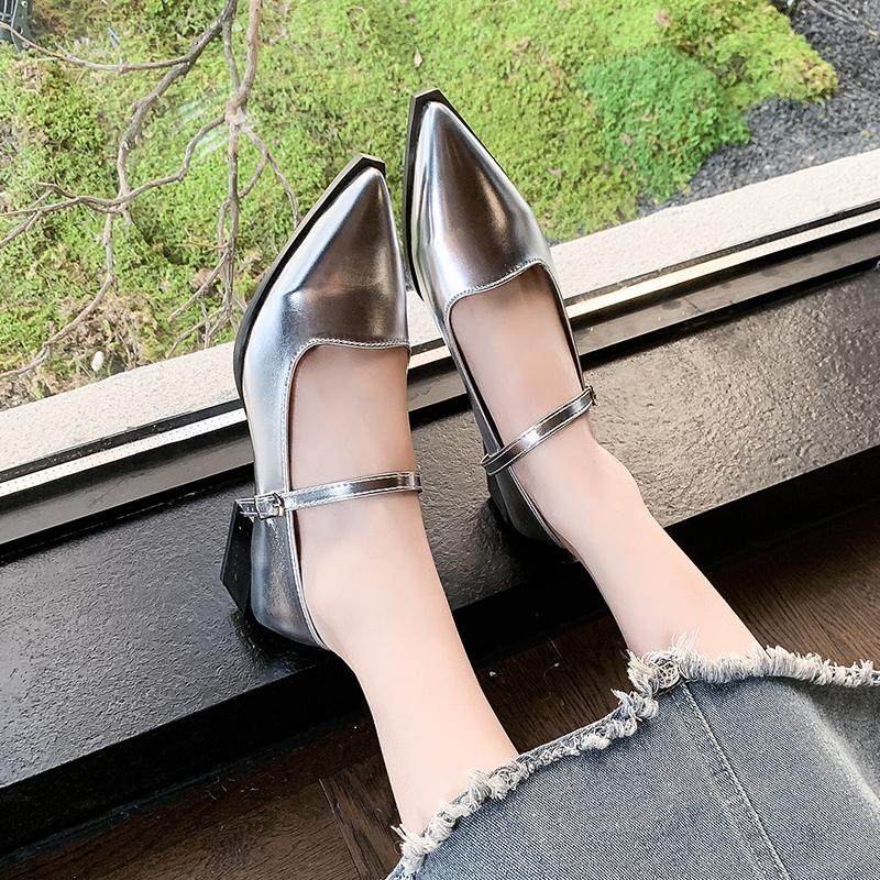 2025 New Spring and Autumn Women's Mary Jane Pointed Shoes Korean Style Ladies' Casual High Heels Work and Party Wear