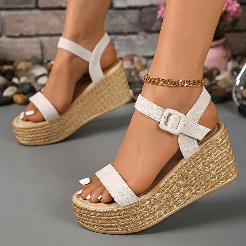 Fashion Summer Chunky Wedges Sandals Women 2025 Plus Size 35-42 Thick Paltform Sandles Woman Ankle Strap High Heels Sandalias Mujer