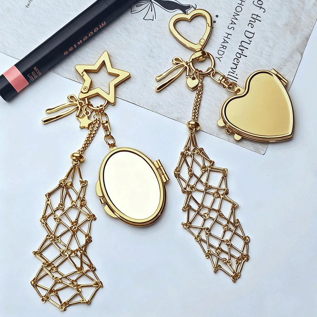 Trendy Mesh Keychain With Decorative Mirror Detailin Metal Key Holder For Backpacks Purses Belts Bag Accessories