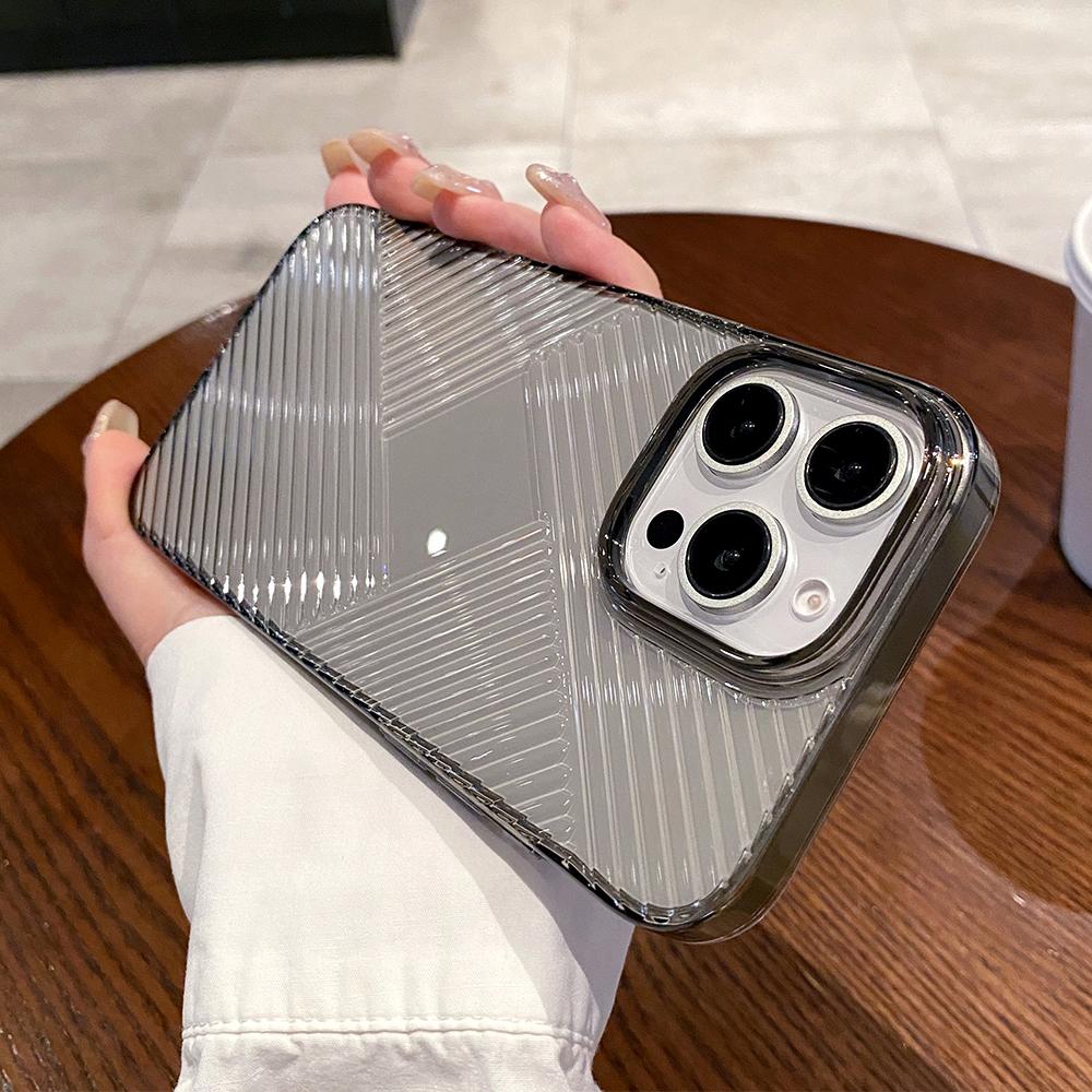 

Titanium Gold corrugated pattern anti-slip phone case for iPhone 16 15 Pro Max shockproof metal button clear hard back cover For iPhone 15 Pro
