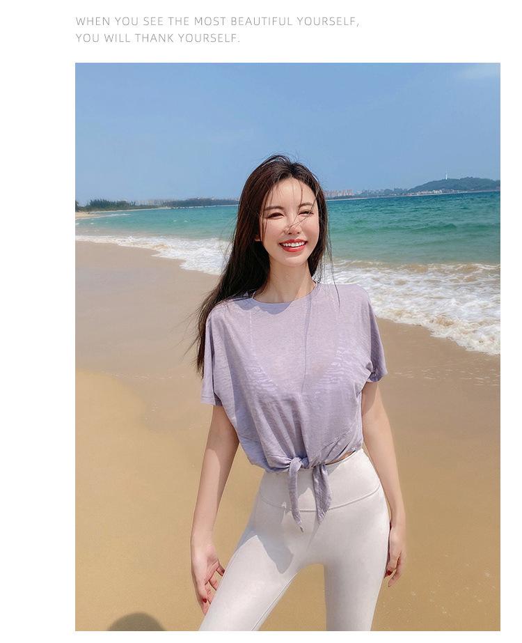 Women's Quick-Dry Tie-Up Yoga T-Shirt - Breathable, Loose Fit, Slimming & Short Sleeve