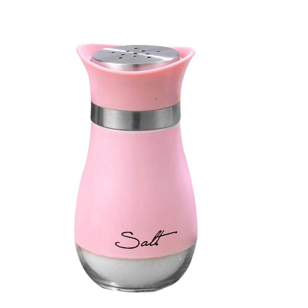 Cute Salt And Pepper Stainless Steel Glass Bottom Spice Dispenser Sea Salt Sugar Refillable Pepper Seasoning Cans Spice Jar