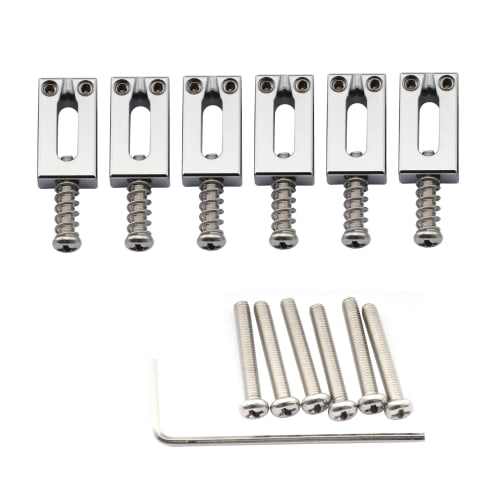 Musiclily Ultra 10.8mm Brass Bridge Saddles for Strat/Telecaster Electric Guitars, Chrome (Set of 6)