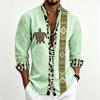 Men's Standing Collar Long Sleeved Shirt with Turtle Ethnic Geometric Pattern Printed Breathable Outdoor Casual Men's Top