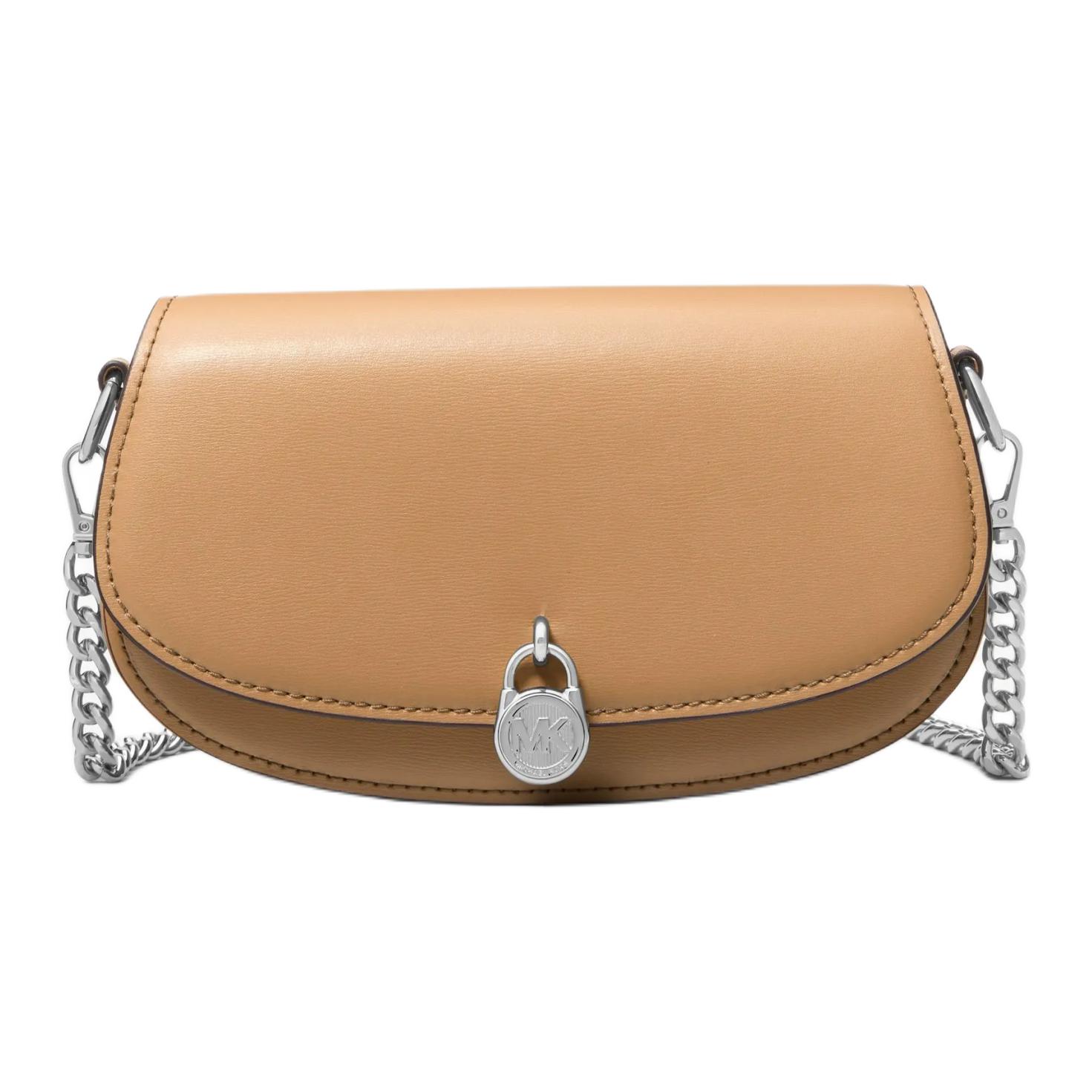 

Michael Kors Mila Silver Iconic Lock Oval Flap Design Leather Shoulder Crossbody Bag Small Women bags Peanut 35T5SIMC5L-PEANUT Basic Set (Bag+Dust Bag)