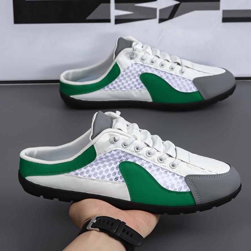 Fashion Net Shoes Bag Head Half Tray Large Size Shoes Men's 2025 Summer New Mesh Breathable One Pedal Lazy Shoes
