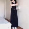 High-End-Jeans im amerikanischen Retro-Stil für Damen in Schwarz mit weitem Bein – niedrige Taille, schmale Passform, drapiert, lockere, lässige Sommerhose