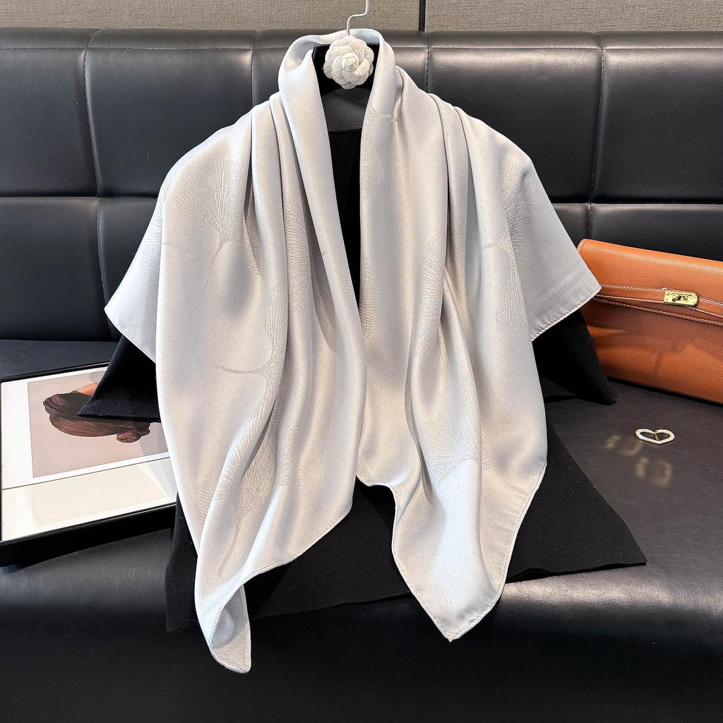 Summer Solid Color Tencel Cotton Ginkgo Biloba Scarf Women'S Beach Sunscreen Yarn Shawl Versatile Silk Scarf Women