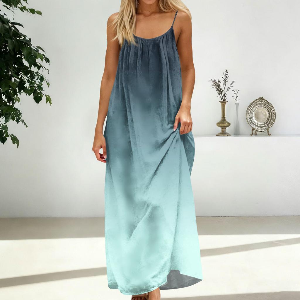 Women's Fashion Backless Spaghetti Strap Casual Loose Gradient Print Dress