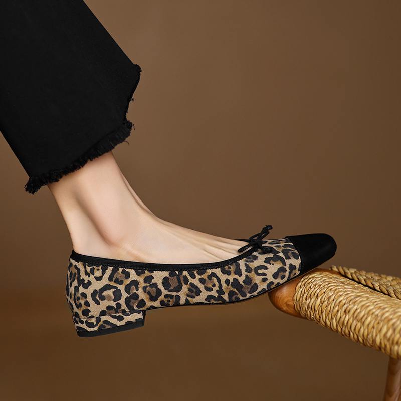 Krazing Pot Sheep Suede Spring Summer Size 41 Thick Low Heels Women Square Toe Slip on Shallow Leopard Pumps
