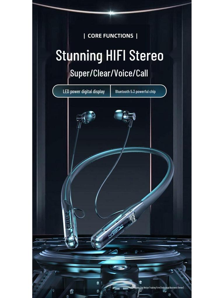 2025 Neckband Bluetooth Earphones: Long Battery, High Sound Quality for Sports. Compatible with Apple & Huawei.