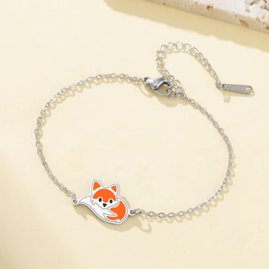 Edelstahl Fuchs Anhänger Armband für Damen Mädchen Verstellbares Seil Fuchs Armband Niedliches Tier Schmuck Geschenk