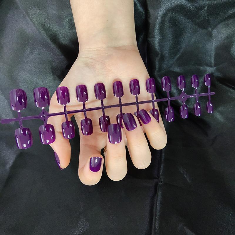 24 pçs/set DIY Unhas Rápidas Curto Quadrado Redondo Cor Sólida Brilhante Unhas Falsas Multi-cor Tiras Acabadas Desgaste Manicure