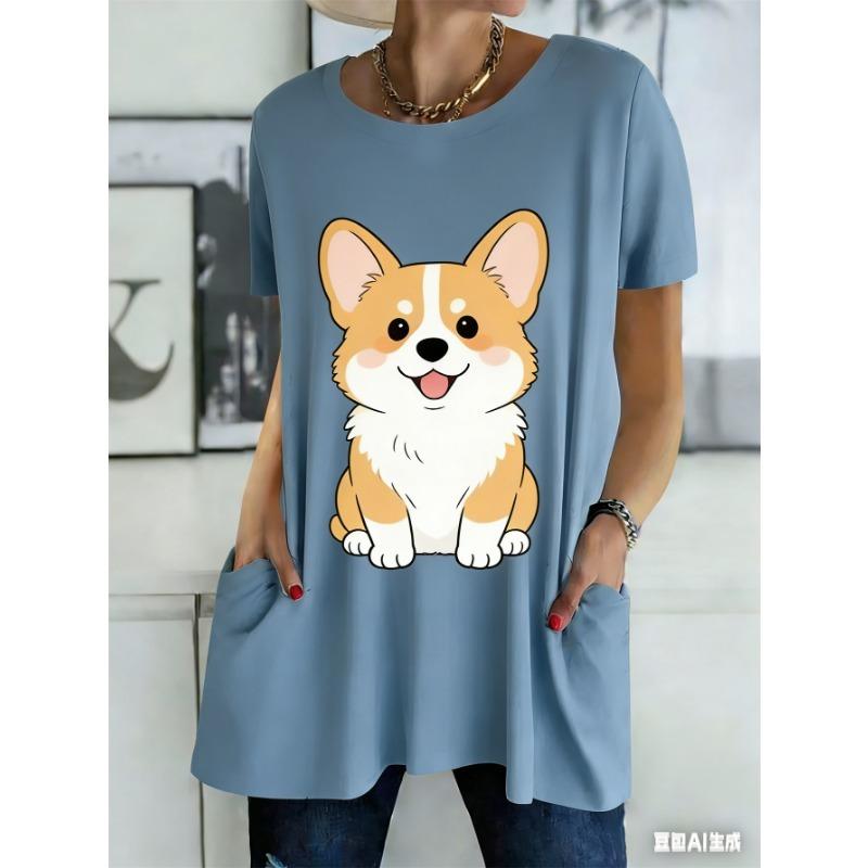 

Літня футболка з коротким рукавом та принтом, з кишенями 6XL