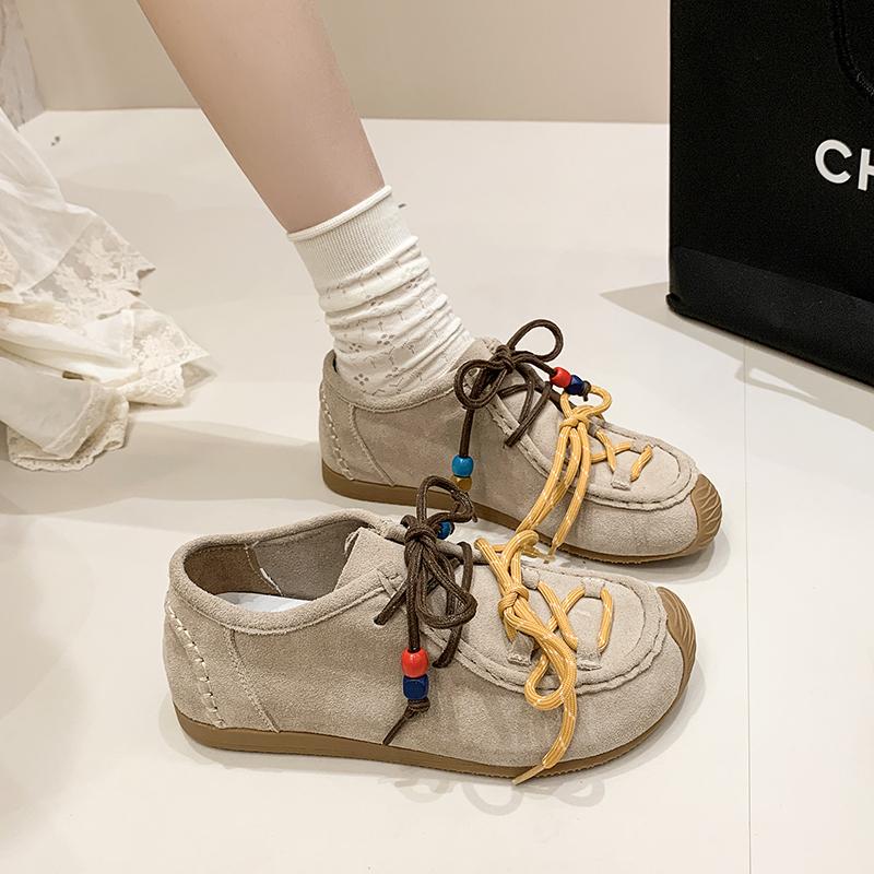 

Модные осенние новые ретро баотоу плоские тапочки женские с круглым носком с глубоким вырезом на платформе замшевые на шнуровке спереди мягкие тапочки-слайды женские тапочки 35