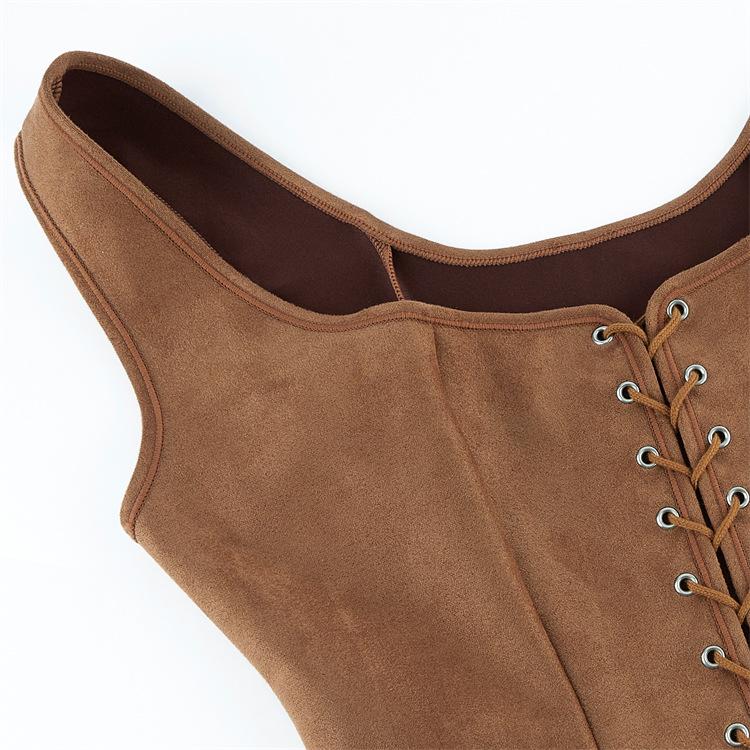 Medieval Women Vintage Suede Corset Top Victorian Pirate Lady Waistcoat Renaissance Cosplay Halloween Costume