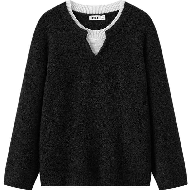 

Semir Men s Color-Block V-Neck Faux 2-Piece Wool Blend Sweater 2XL