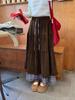 Japanese Retro Brown Plaid Double-Layer Cake Skirt for Women - Autumn/Winter Fake Two-Piece Design 