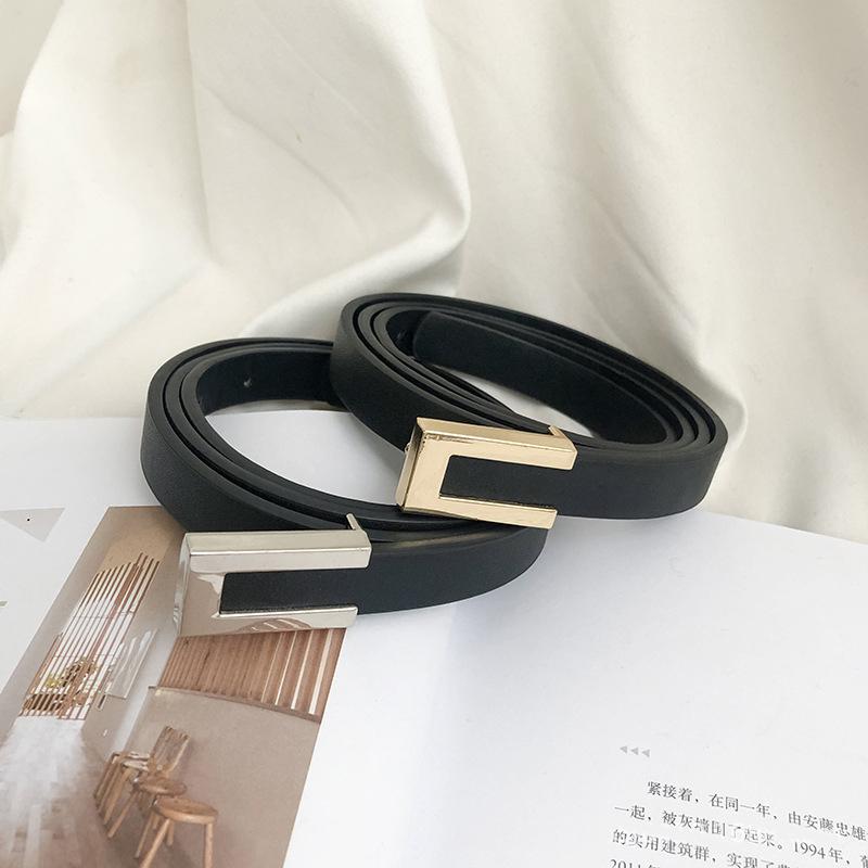 Women Thin Belt Metal Buckle Ladies Trouser Dress Decoration Waistband Vintage Casual Pu Leather Waist Belt