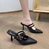 Women's spring and summer belt buckle Baotou half slippers outside wear big yards pointed fine with high heels