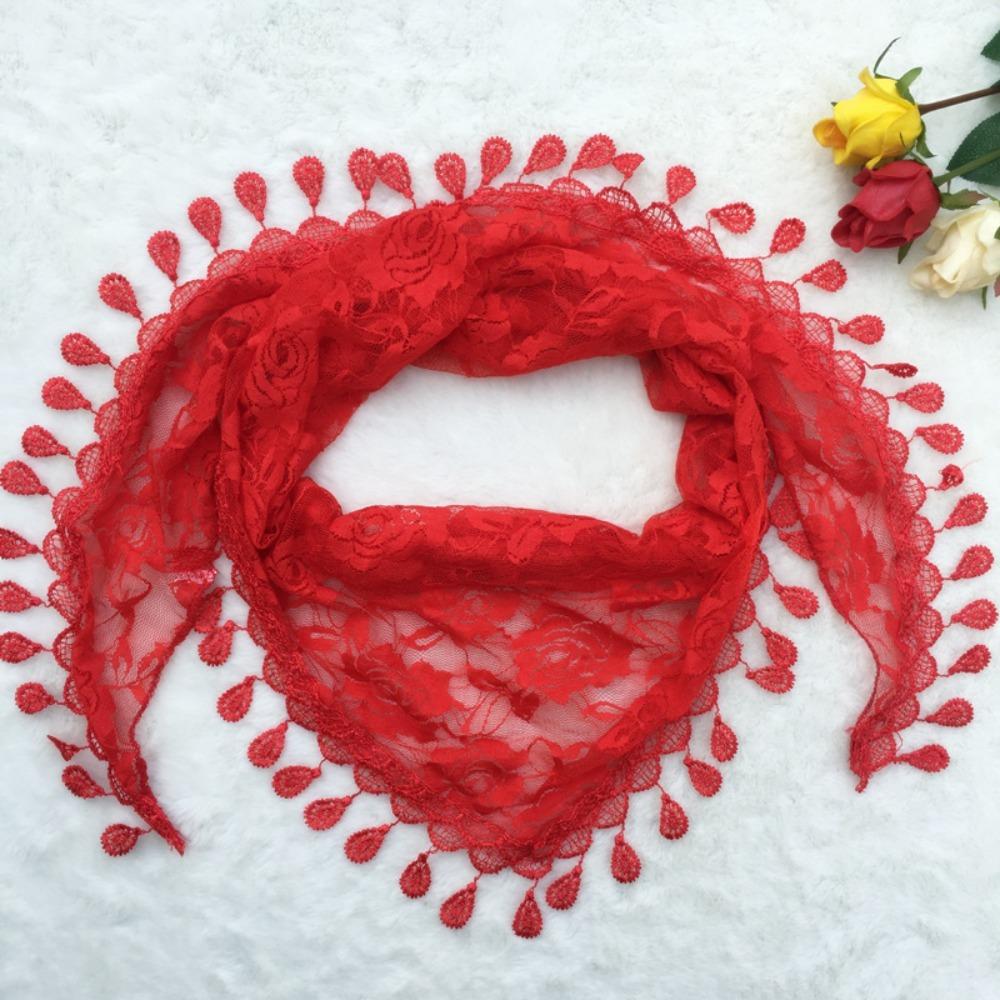 Elegant Floral Embroidery Embroidery Lace Veil Tassels Floral Pattern Chapel Hijab Scarf Lace Tassels Shawl Catholic
