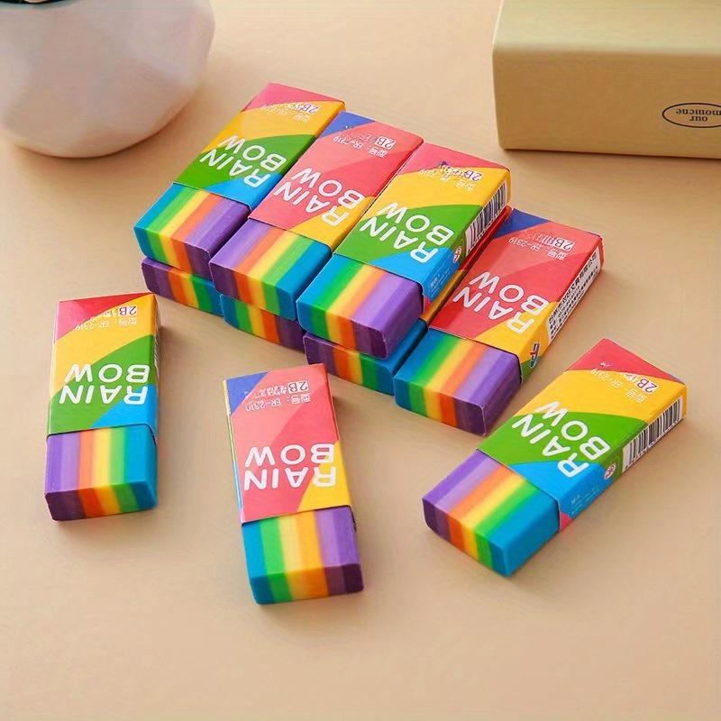 Rainbow Erasers, Ultra-Clean No Residue 2B Eraser with Handle for Writing and Drawing, Suitable for School Use by Art Students